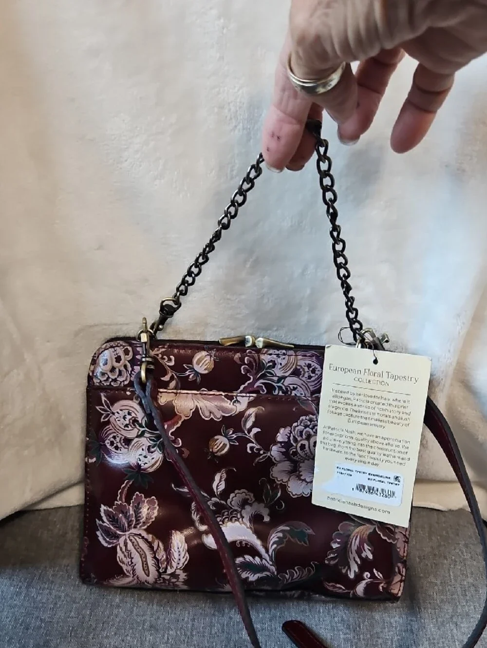 Patricia Nash Burgundy Floral Chain Top Handle Or Crossbody Purse NWT